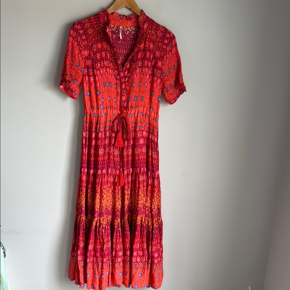 NEW FREE PEOPLE Rare Feeling Pleated Maxi Dress In Ruby Red - Picture 3 of 16